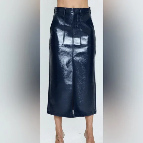 Pistola Alice Utility Faux Leather Navy Midi Skirt - Picture 5 of 5
